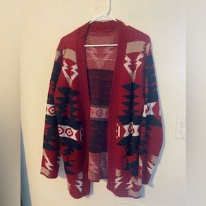 Red Geometric Patterned Cardigan